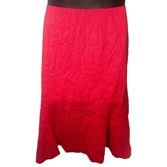 Chaps 100% Linen Tulip Hem Skirt A-line‎ Bright Red Side Zipper Lined Sz 14 NWT - Picture 2 of 9